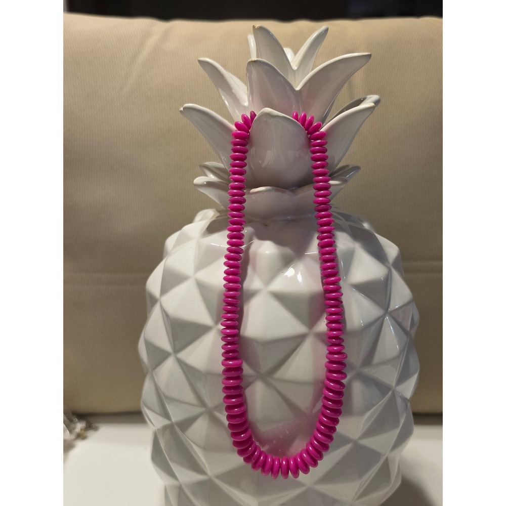 Vintage Bead Necklace Women OS Pink Excellent Magenta Disc Acrylic Retro